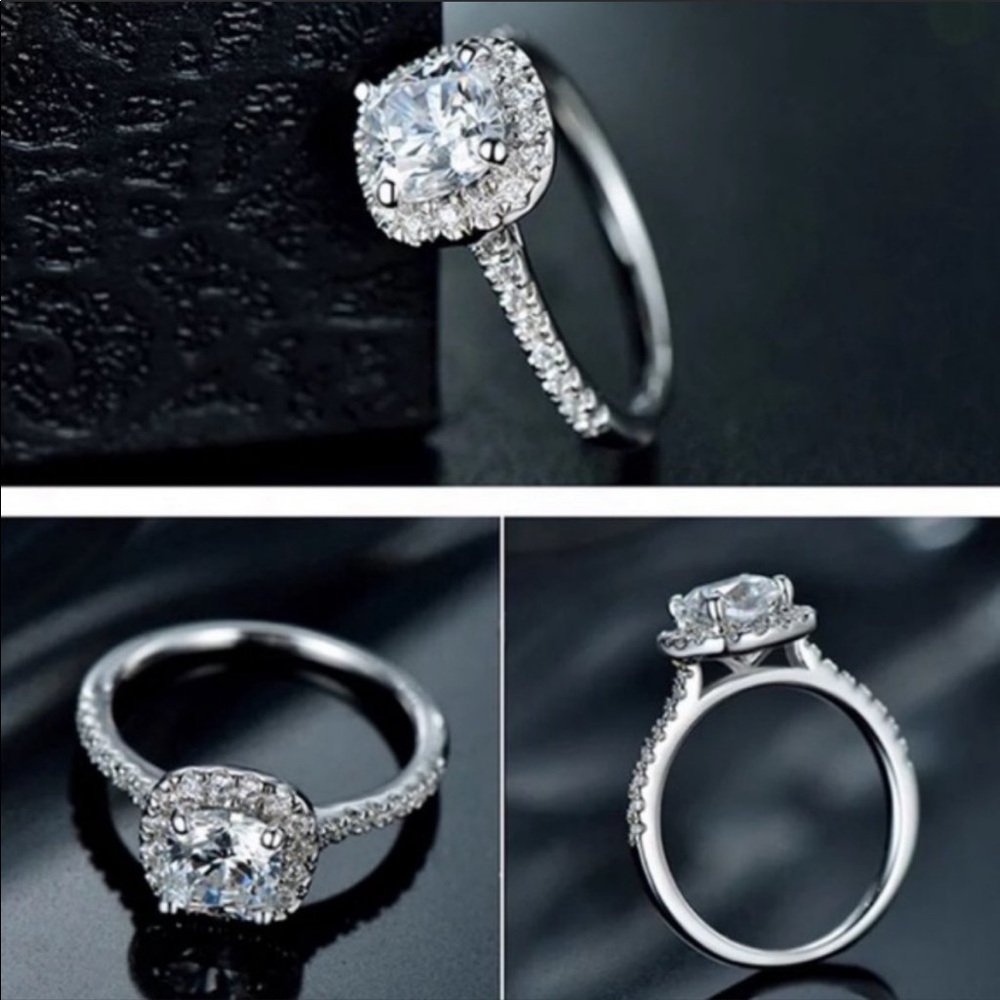 NEW💎 NEW 925 Sterling Silver Diamond Halo Ring - Picture 5 of 5